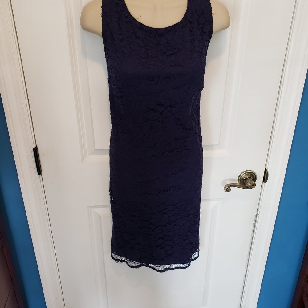 Navy Blue Lace Cocktail Dress - Picture 4 of 7
